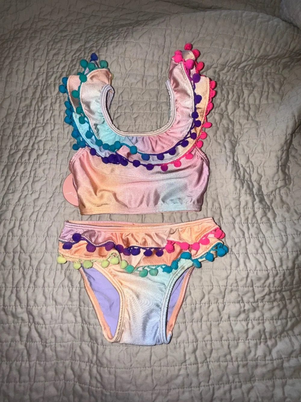 PQ SWIM girls size 2 golden hour pom pom bikini